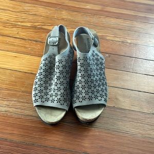 Open toe sling back wedge